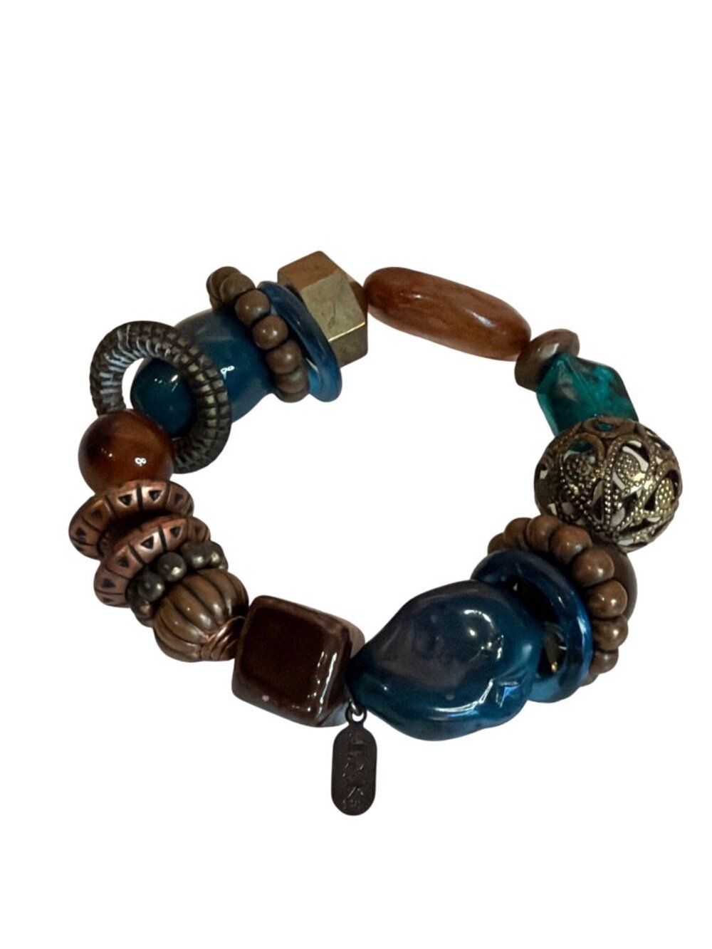 Treska Bracelet Chunky Beaded Boho Jewel Tones Aqua Earthy Nature Tones Hippie